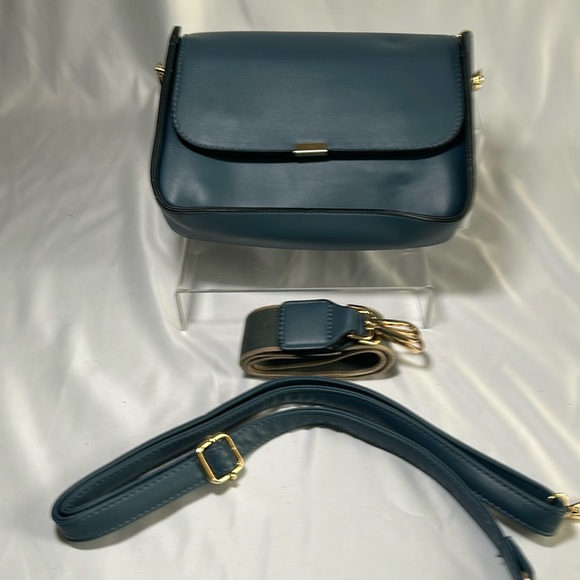 Blue leather handbag 2 straps - Picture 1 of 3